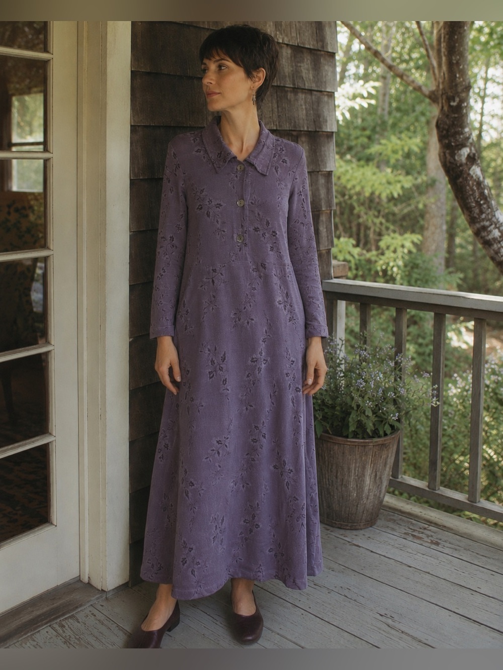 Cut Loose Womens Maxi Dress Sz S Purple Black Vine Print Modest USA Made